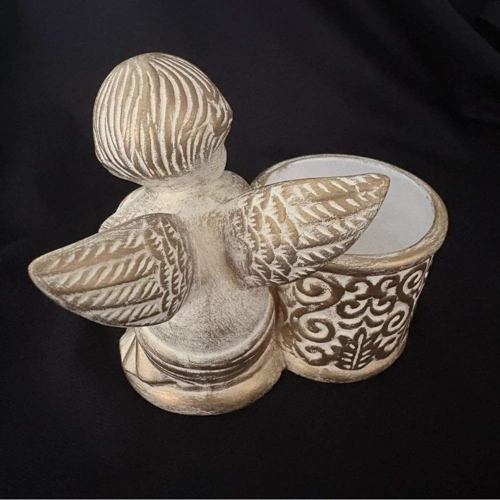 Cream & Gold Cherub Angel Candle Holder Votive
